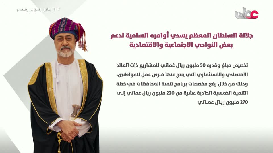 جلالة السطان المعظم يسدي أوامره السامية لدعم بعض النواحي الاجتماعية والاقتصادية التي تلامس الاحتياجات المعيشية للمواطنين - الأحد 11 يناير 2026م