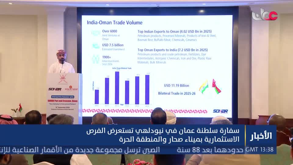 Show details-تقرير - سفارة سلطنة عمان في نيودلهي تستعرض الفرص الاستثمارية بميناء صحار والمنطقة الحرة - الخميس 17 سبتمبر 2026م