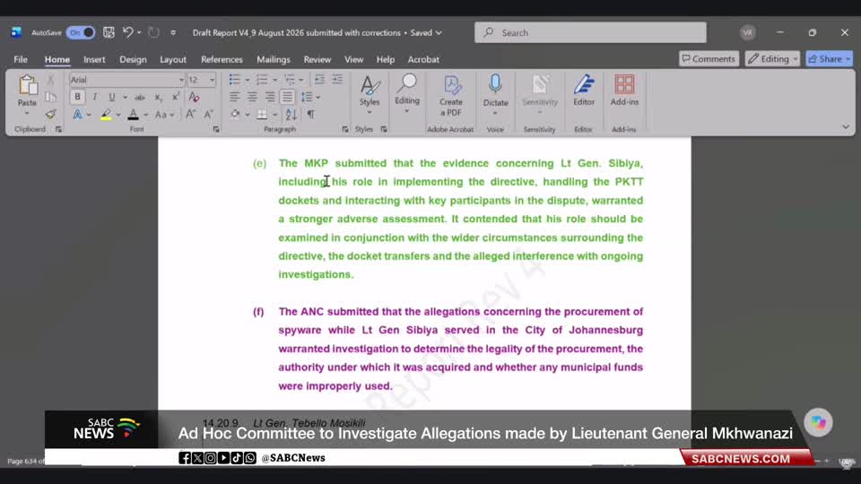 Ad Hoc Committee to Investigate Allegations made by Lieutenant General Mkhwanazi, 23 September 2026