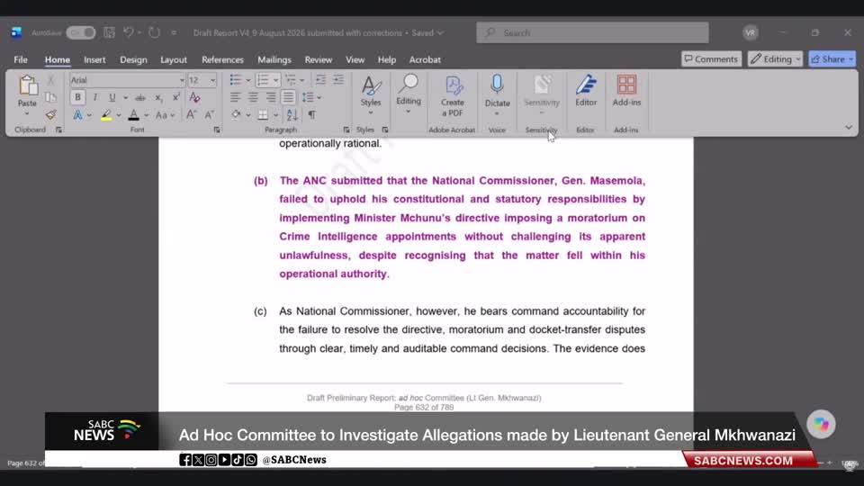 Ad Hoc Committee to Investigate Allegations made by Lieutenant General Mkhwanazi, 23 September 2026