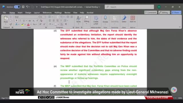 Ad Hoc Committee to Investigate Allegations made by Lieutenant General Mkhwanazi, 7 October 2026